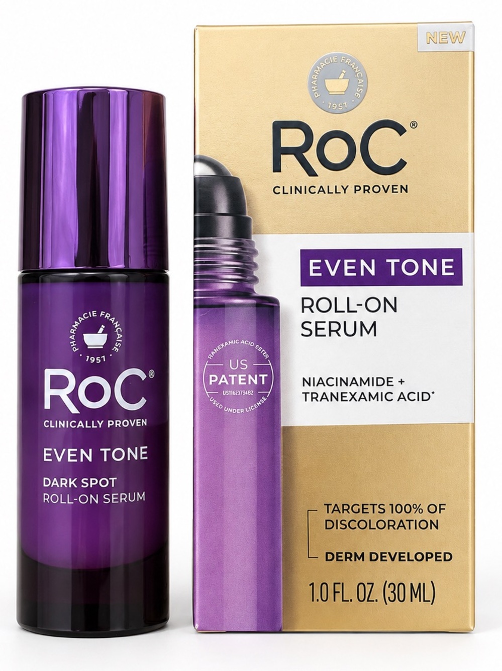 RoC Even Tone Dark Spot Roll-On Serum Niacinamide Tranexamic Acid NIB